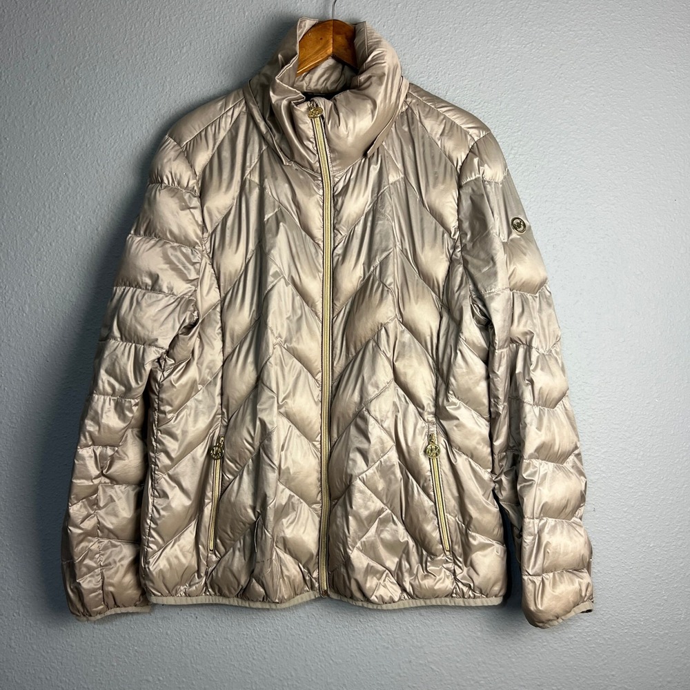 Michael Kors Puffer Jacket Lightweight Down Waterfowl Fill‎ Quilted Champagne Lg